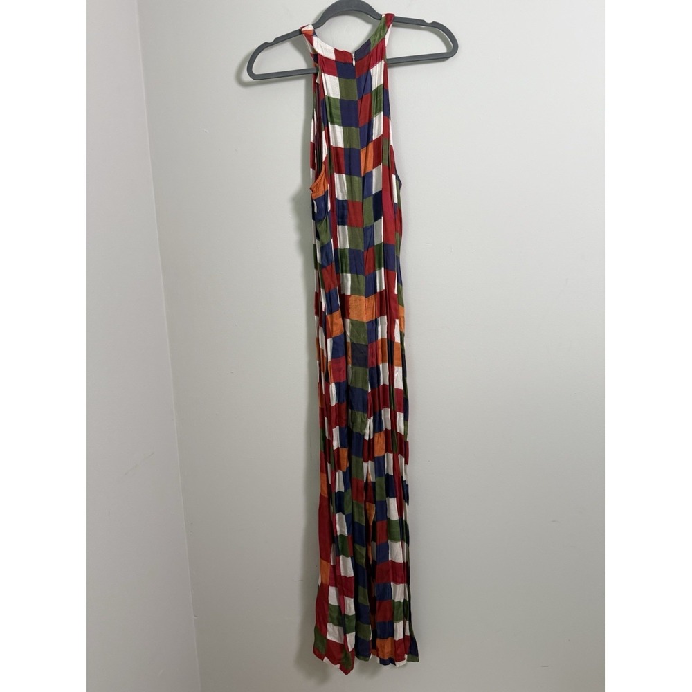 Farm Rio Anthropologie Jumpsuit Sz L Halter Mock Neck Gingham Colorful Festival - Picture 9 of 12